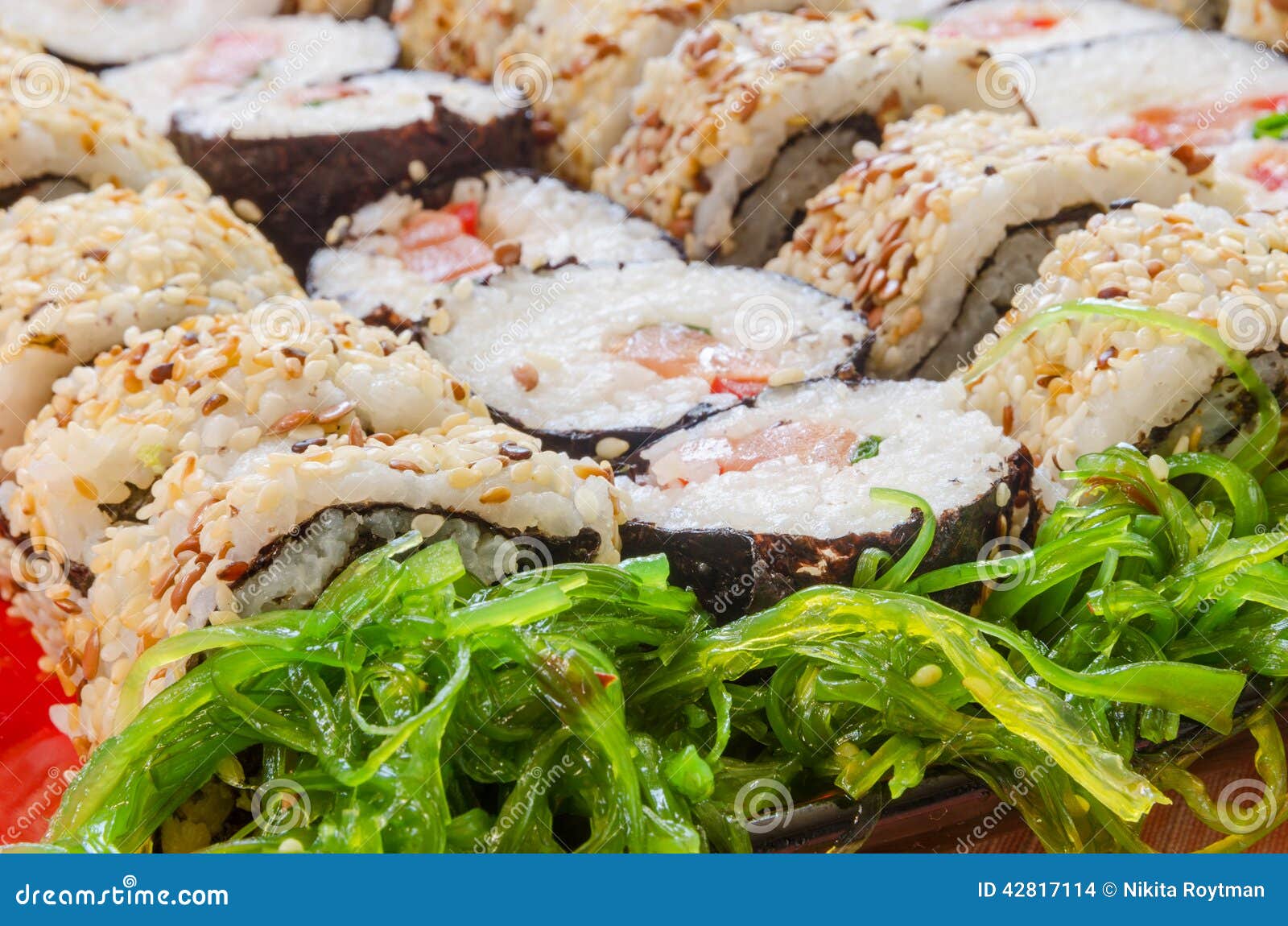 Closeup of Sushi with Seaweed Salad Stock Photo Image of seafood