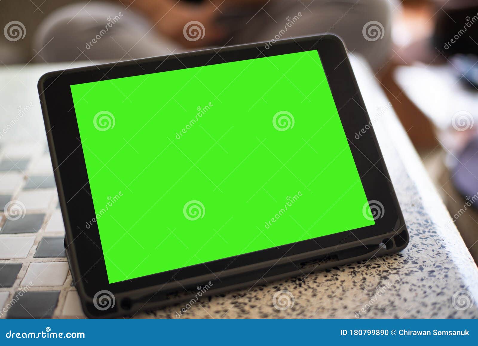 Close Up Tablet Green Screen on Table Stock Photo Image of home