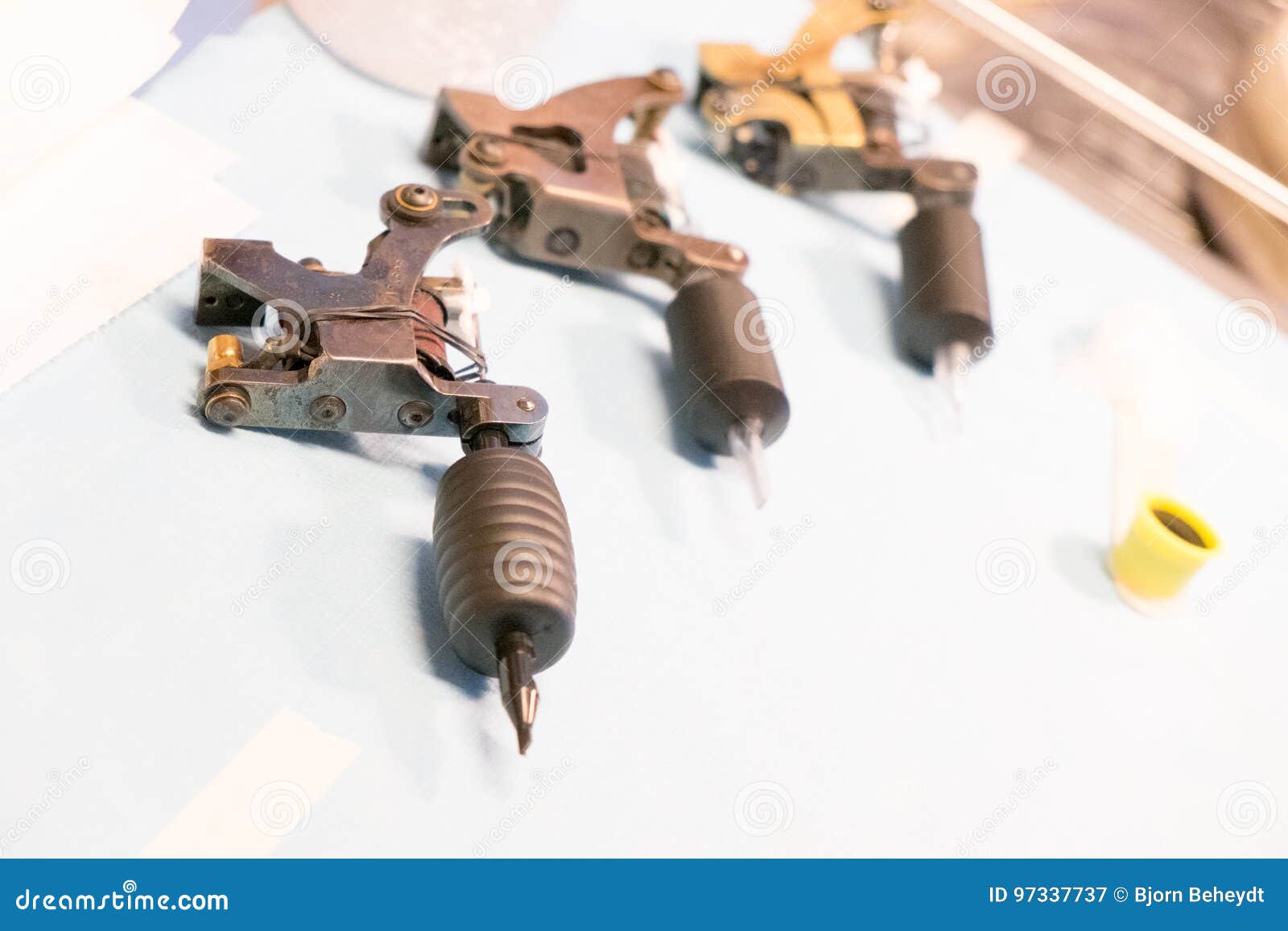 Close Up of a Tattoo Artist Placing a Tattoo Stock Image Image of