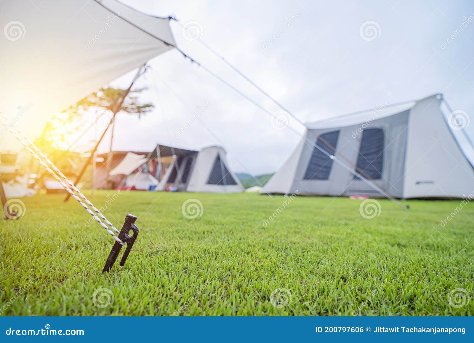 Close Up of Tent Peg Anchor on the Ground Tent,hook of Tent Stock Photo