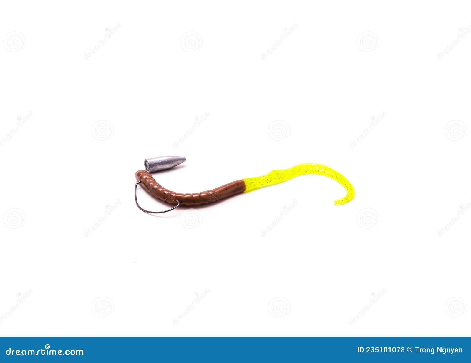 Close-up Texas Rig with Bullet Sinker, Glowing Plastic Worm and Offset Worm  Hook Isolated on White Stock Photo - Image of fishing, retrieve: 235101078