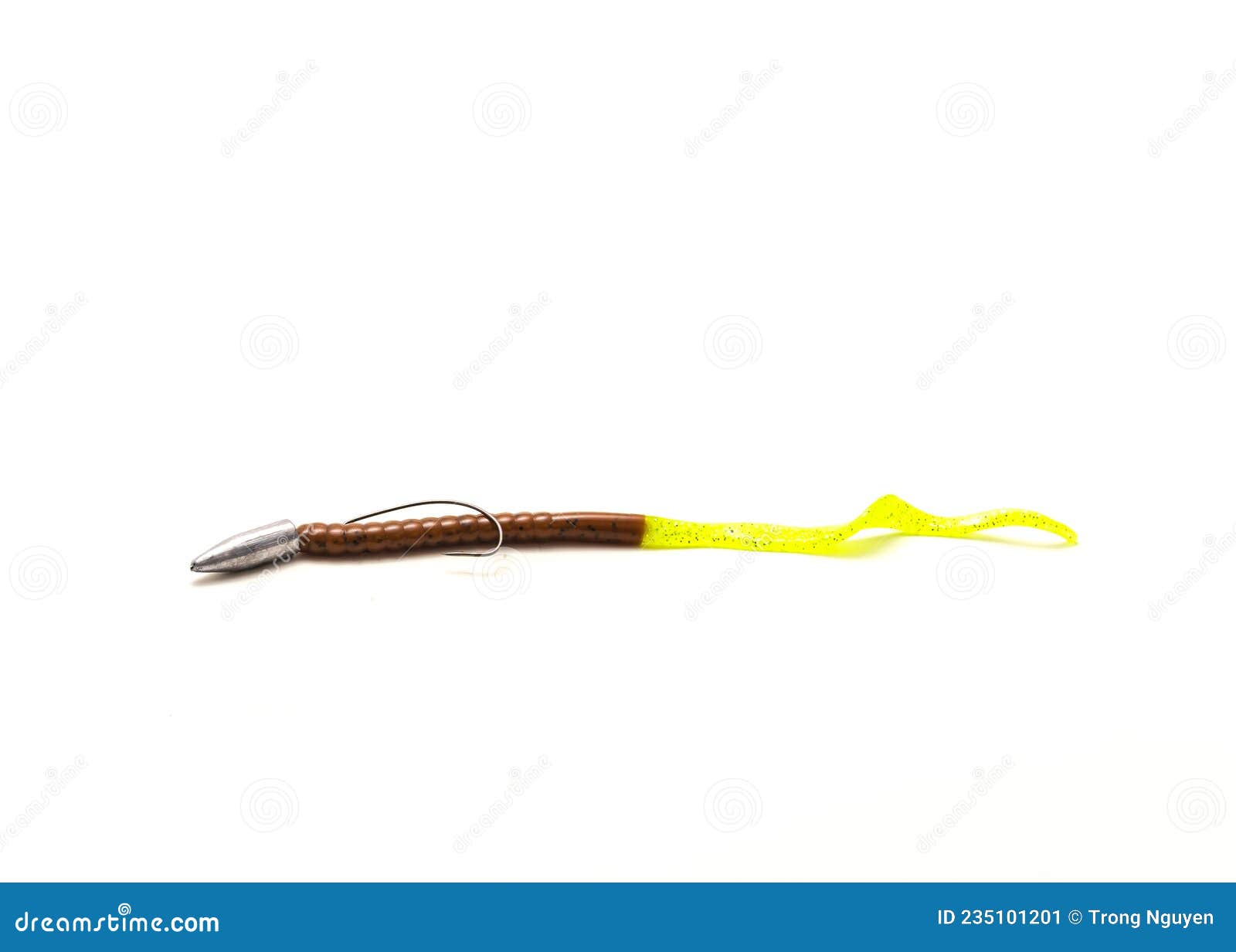 Close-up Texas Rig with Bullet Sinker, Glowing Plastic Worm and