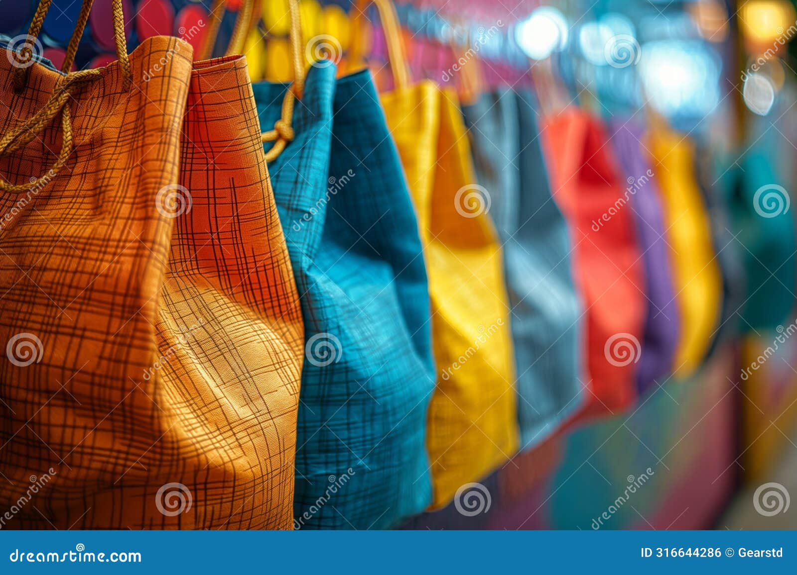 close-up of textural colorful shopping bags