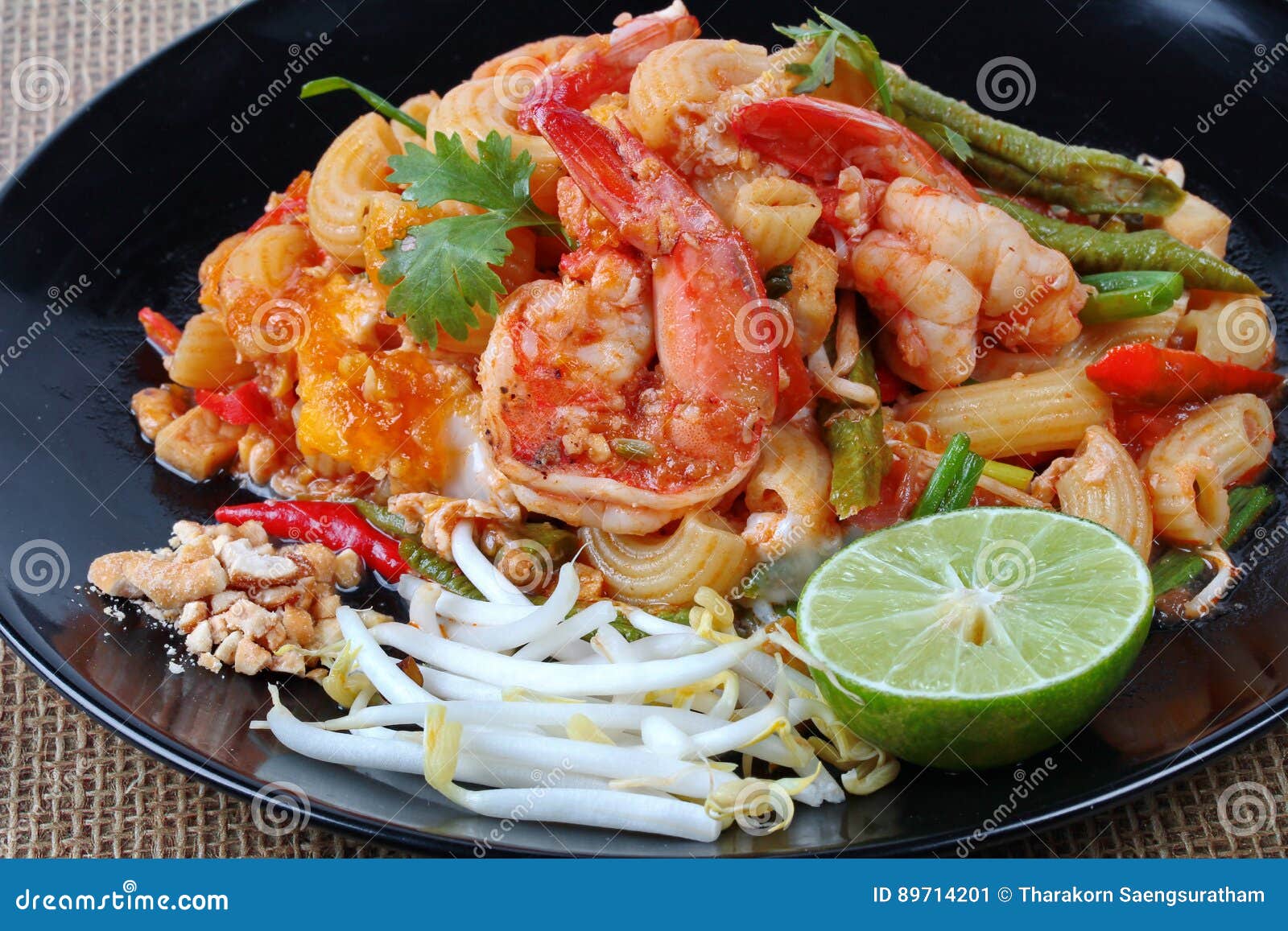 Close Up of Thai Fried Macaroni with Shrimp , Call Pad Thai Macaroni in
