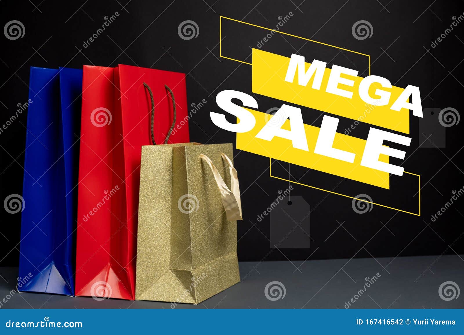 Download Close Up Of Three Color Shopping Bag Isolated On Black ...