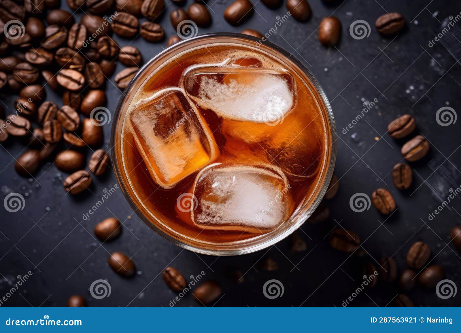 Closeup Top View of Ingredients Iced Espresso, Coffee. AI Generated