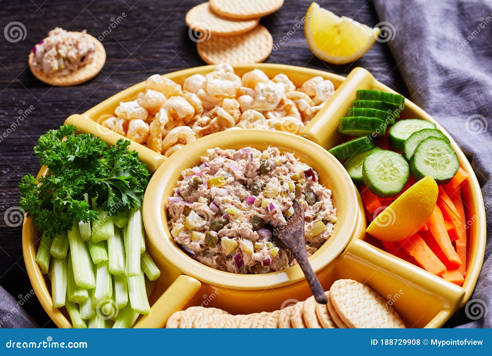 Closeup of Tuna Capers Pickles Spread Set Stock Photo Image of