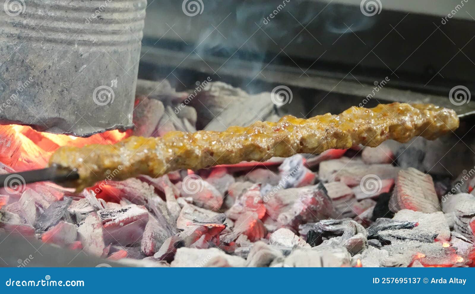 Close Up of Turkish Adana Kebab on Grill Stock Image Image of skewer