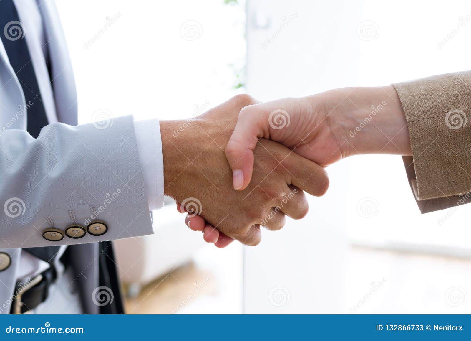 two bussines partners shaking their hands in the office.