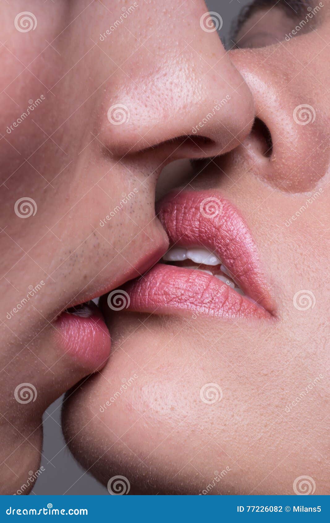 Close-up Two Lips Kissing Sensual Intimate Stock Photo pic