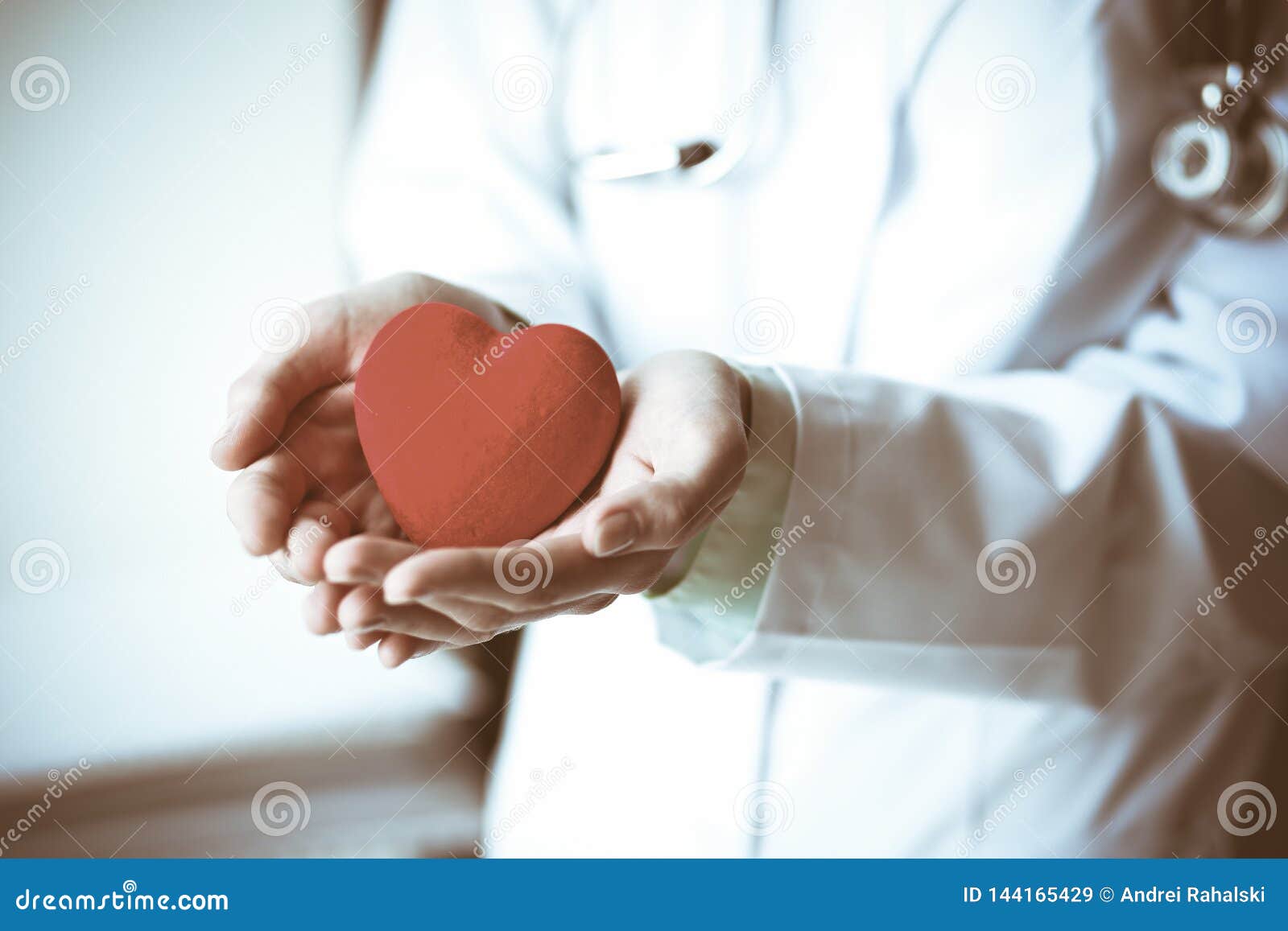 Close Up Of Unknown Female Doctor With Stethoscope Holding Heart Near The Window In Hospital ...
