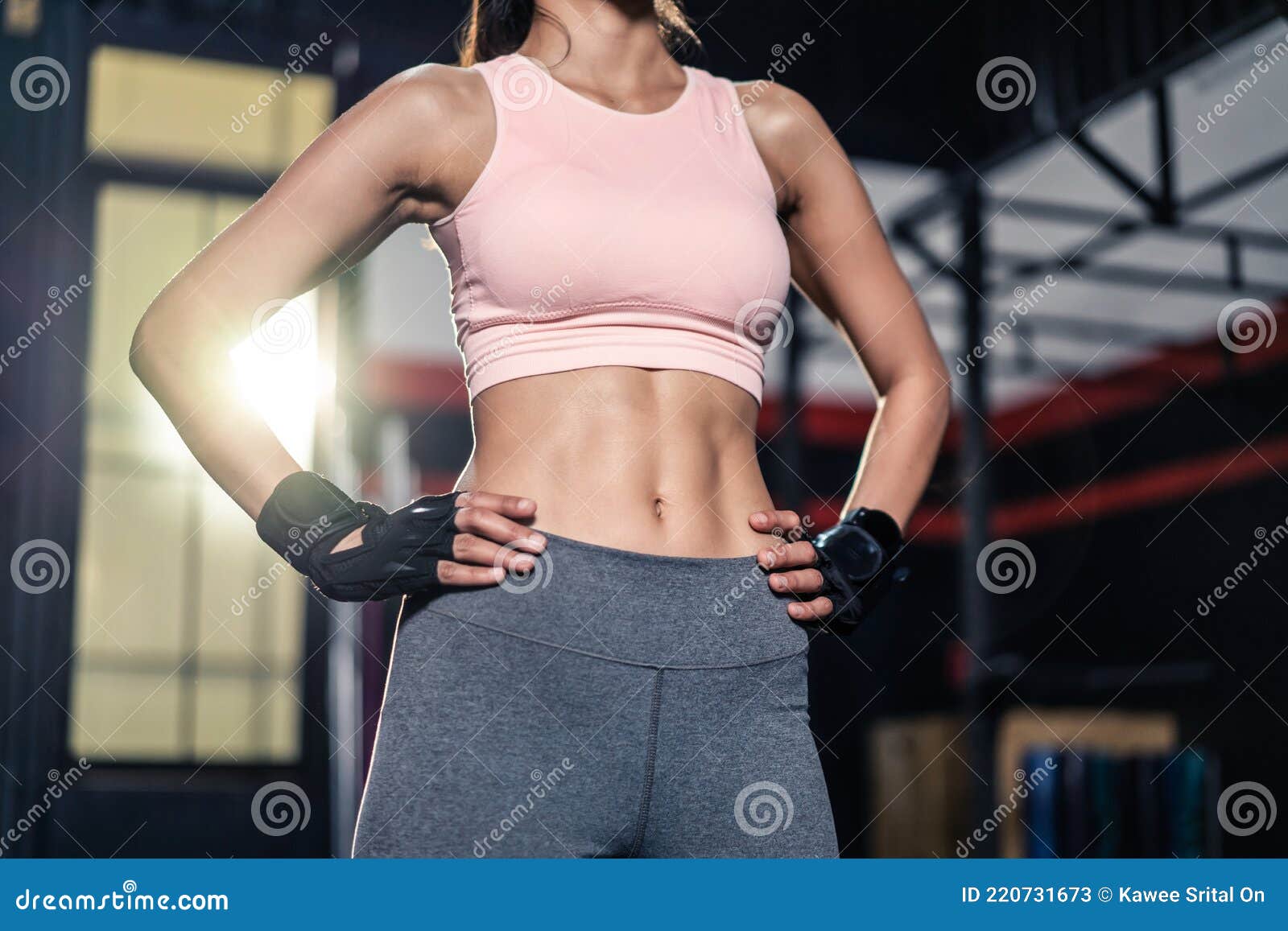 Close Up of Unrecognized Young Athlete Asian Girl in Sportswear Standing  with Six Packs Abs Abdominal in Gym or Fitness Club after Stock Image -  Image of attractive, muscle: 220731673