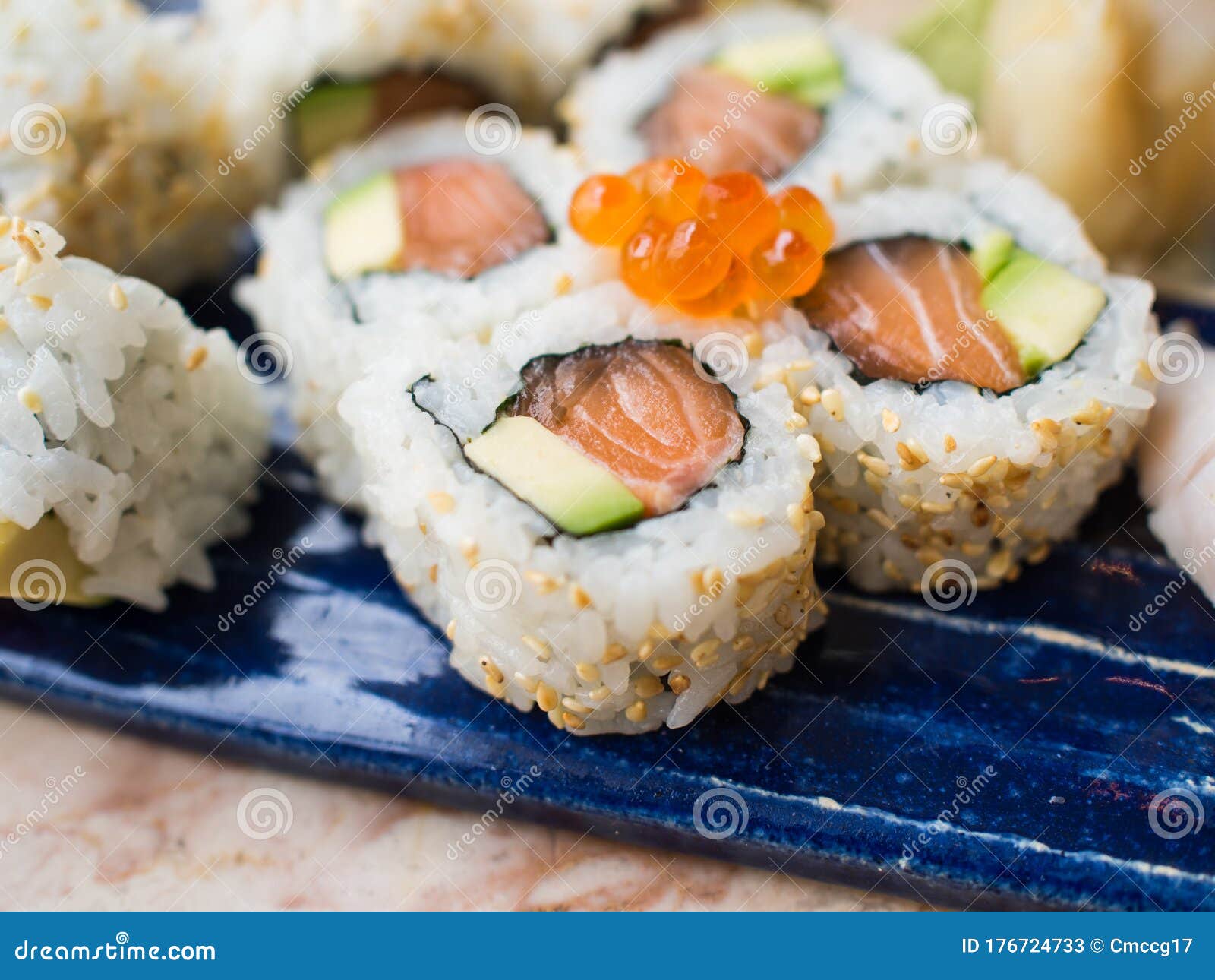 close up of uramaki sushi