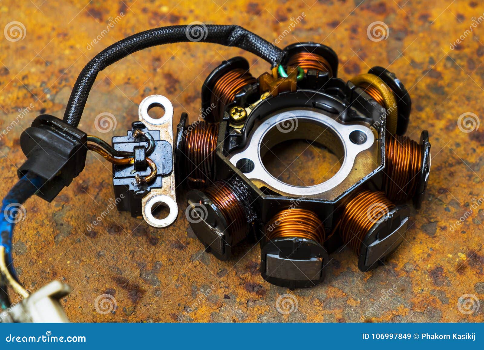 Close Up of Used Motorcycle Stator. Stock Image - Image of engine