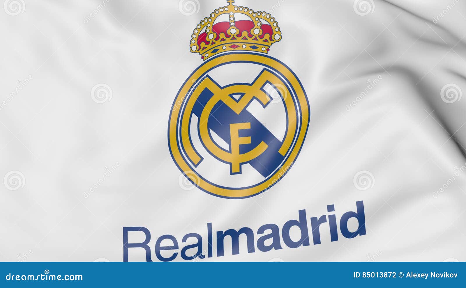 Close Up Van Golvende Vlag Met Real Madrid C F Het Embleem Van De