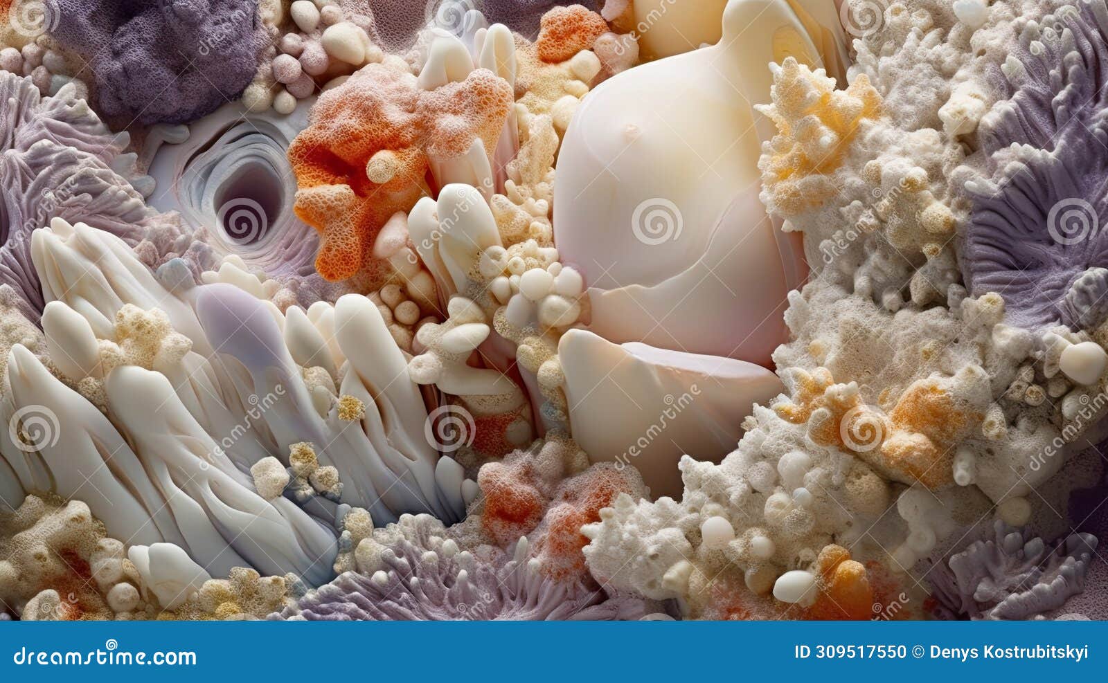 close-up of various colored corals