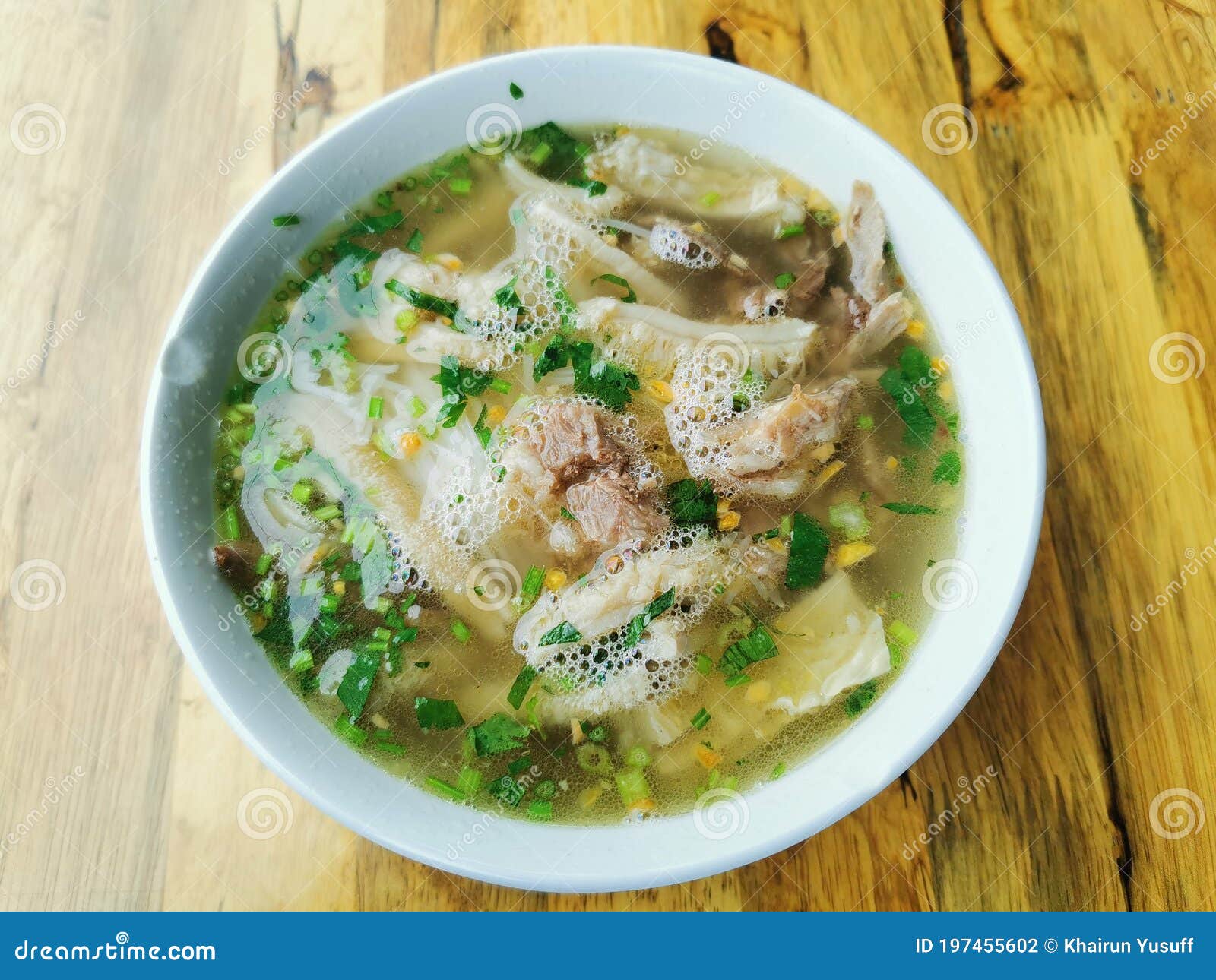 close up view of beef soup ` mee champa `