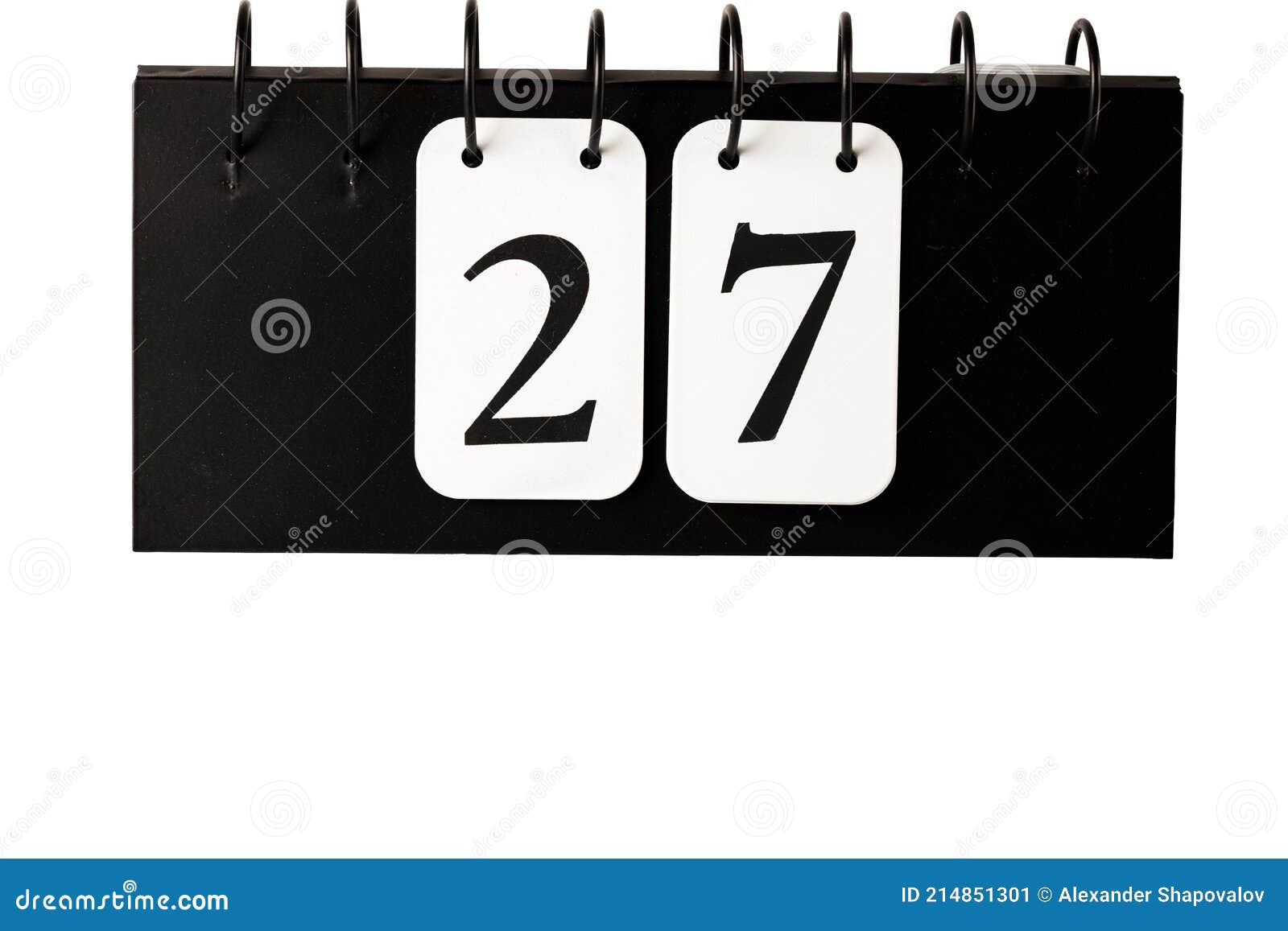 Close Up View of Calendar with Selected Date 27 Isolated on White