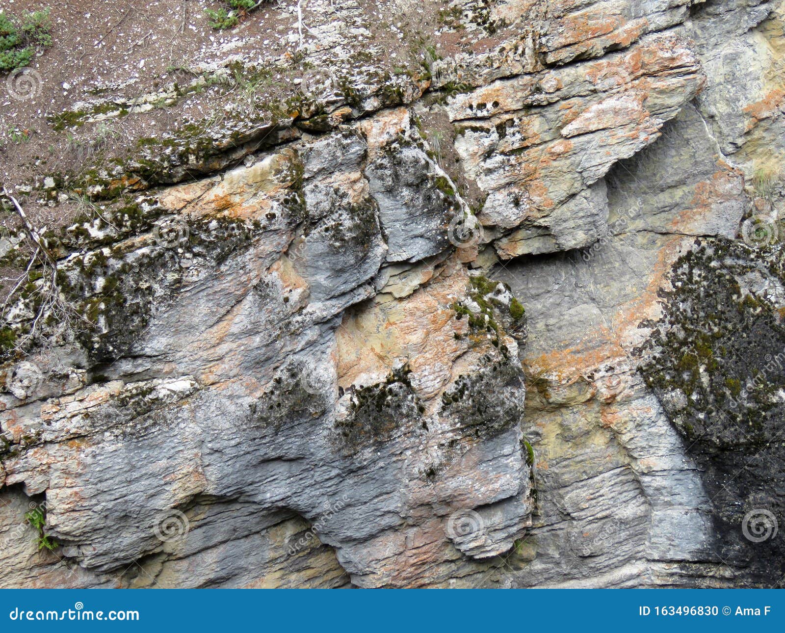 Closeup View of a Colorful Limestone Rock Structure in Maligne Canyon