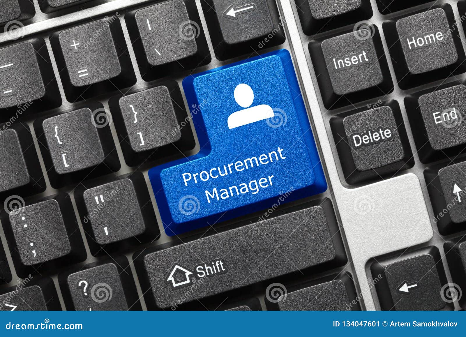 conceptual keyboard - procurement manager blue key