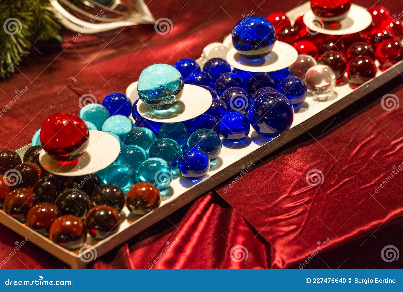 Close Up View of Decorative Marbles in Unique Tray Stock Photo Image