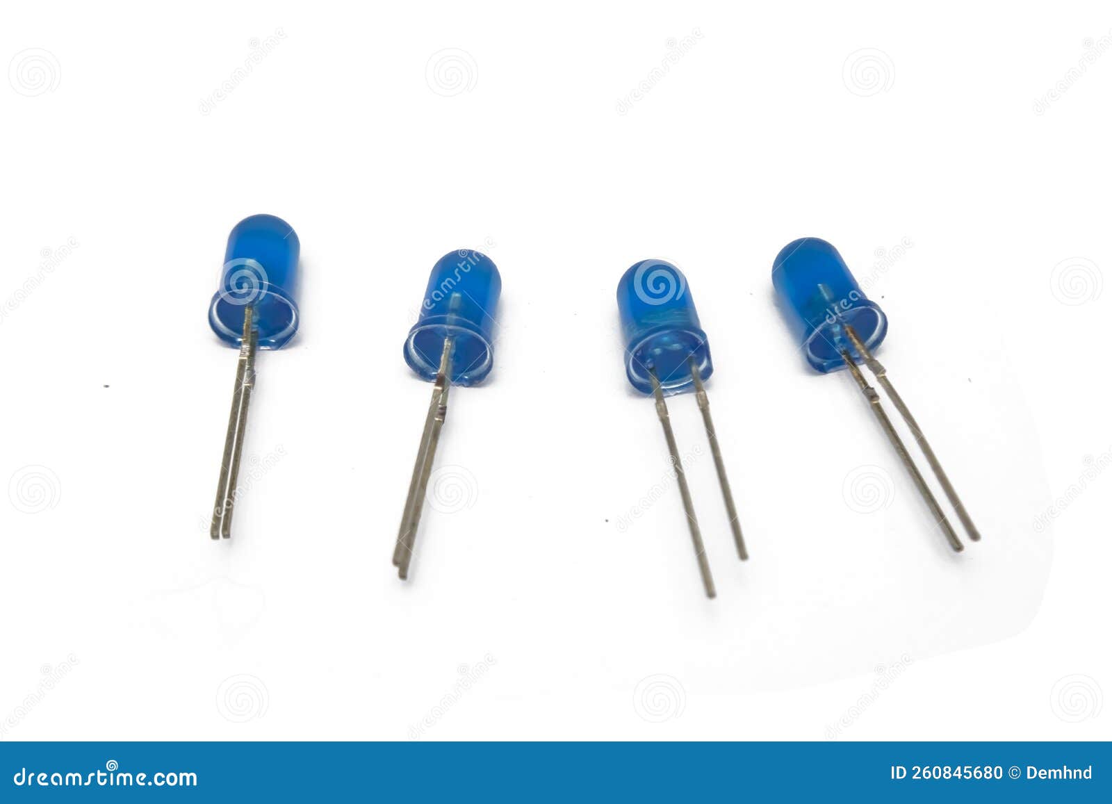 Closeup View of Four Blue LED (Light Emitting Diode) Components Stock