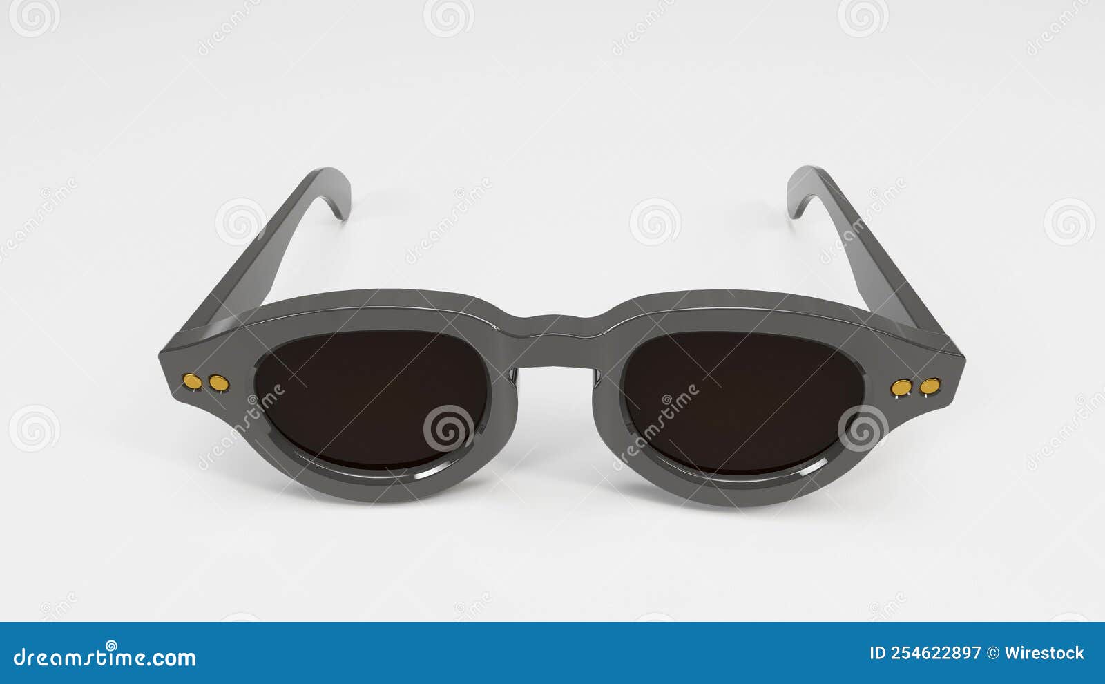 Closeup View of Gray Sunglasses Isolated on the White Surface Stock