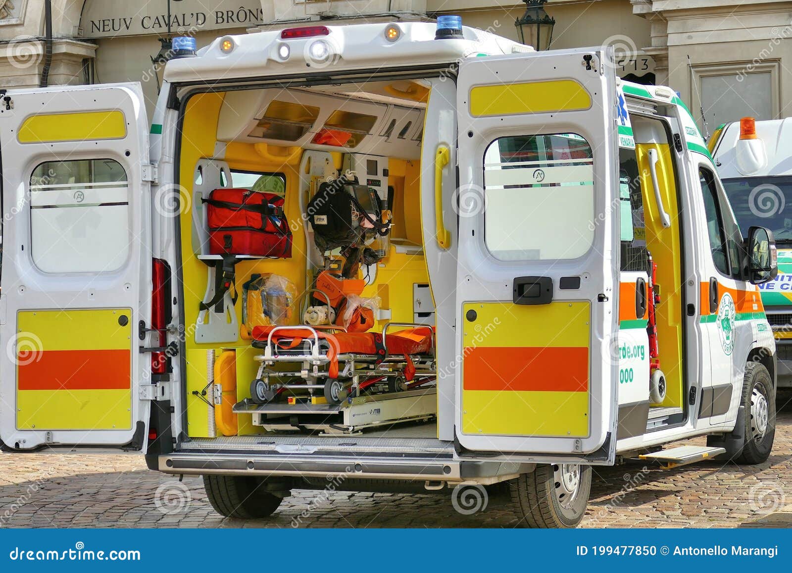 Closeup View of the Interior of an Empty Ambulance from the Open