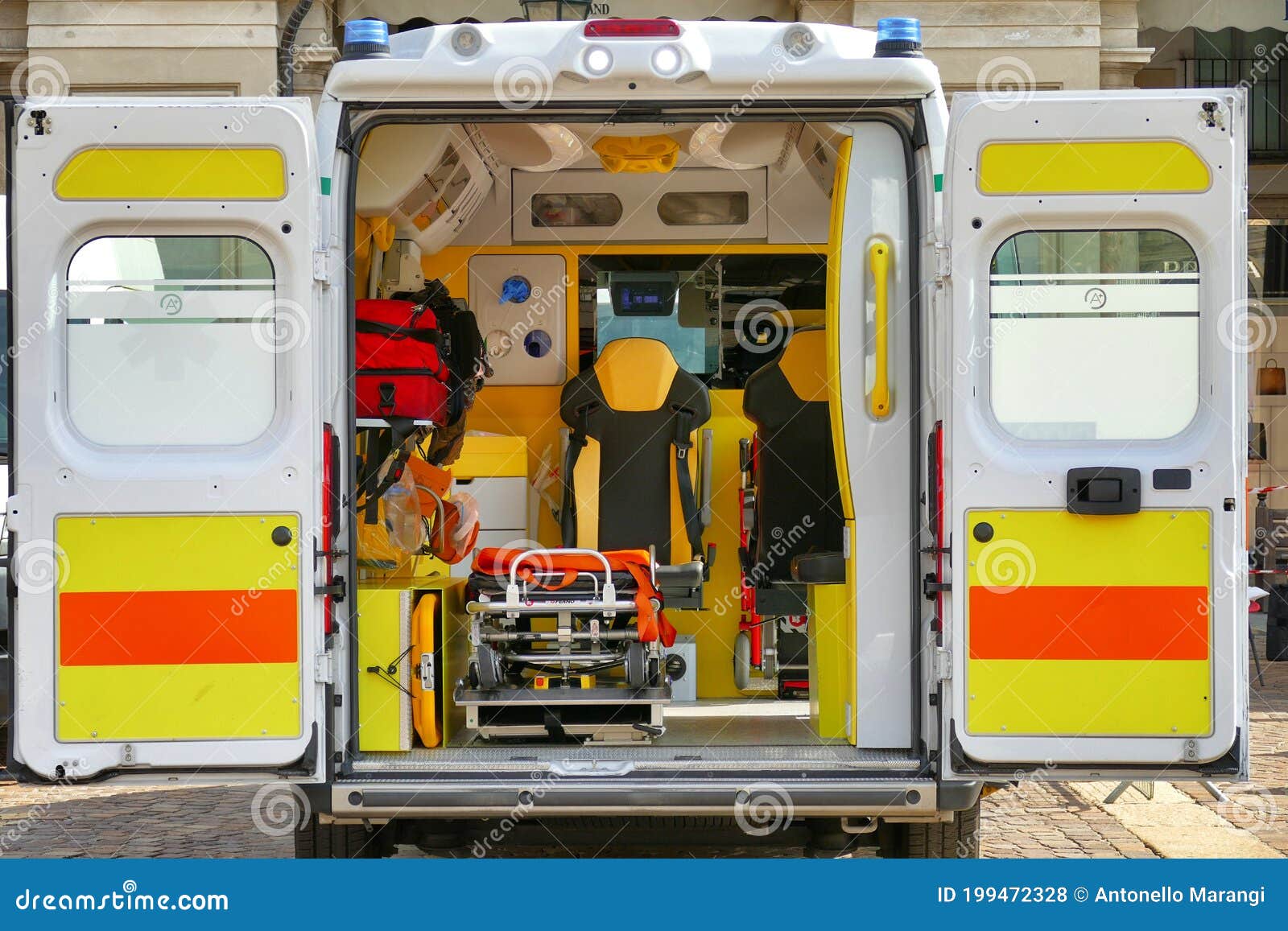 Closeup View of the Interior of an Empty Ambulance from the Open