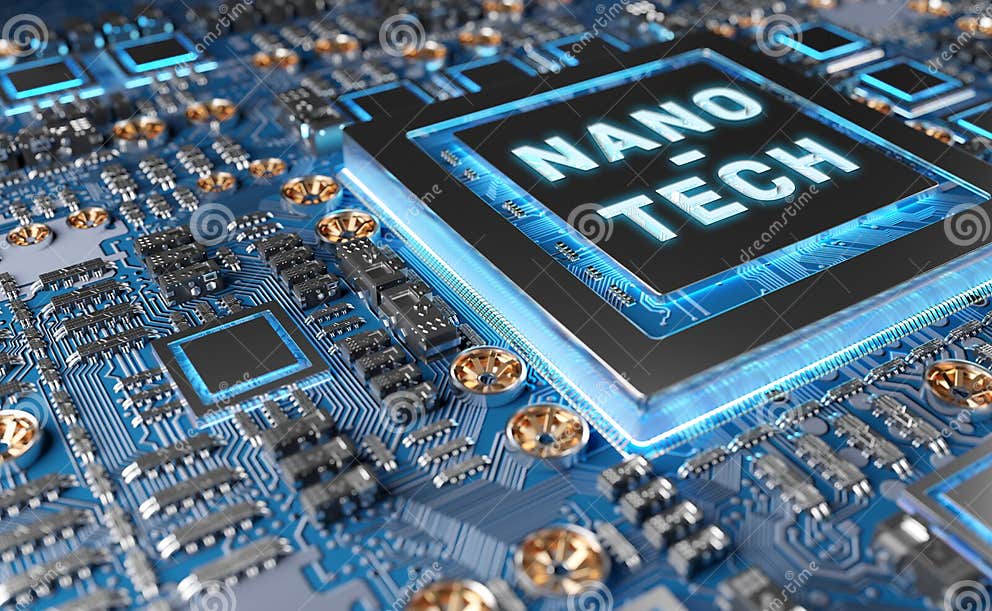 Closeup View on a Nanotechnology Electronic System 3D Rendering Stock
