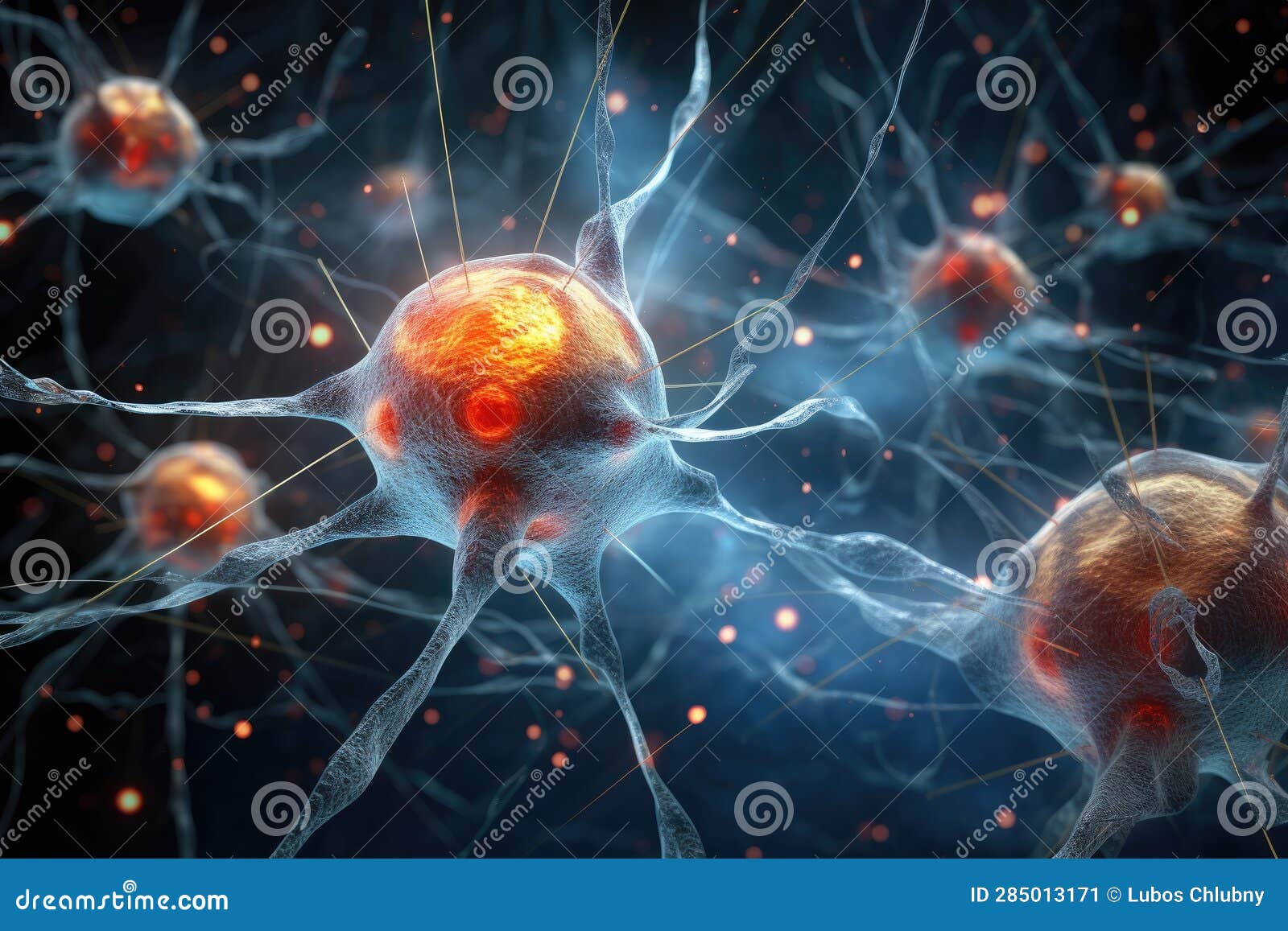 close up view of neuron cells transmitting a signal.
