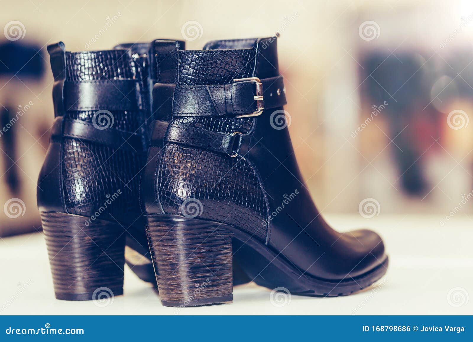 Pair of a Fashionable Women Leather Shoes on the Shelf at the Shoe ...