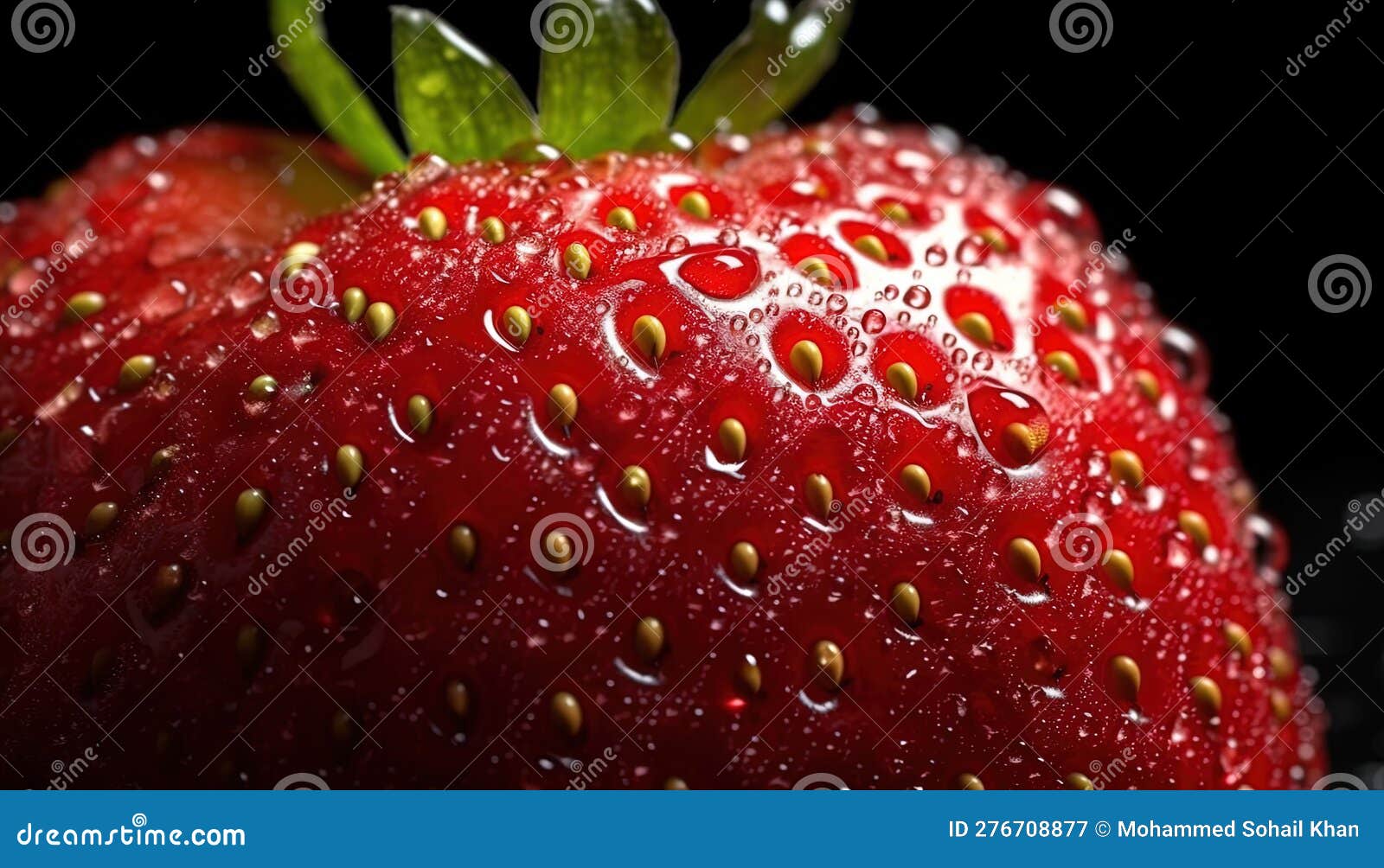 close -up view seamless fresh red strawberries background with water drops ai generative