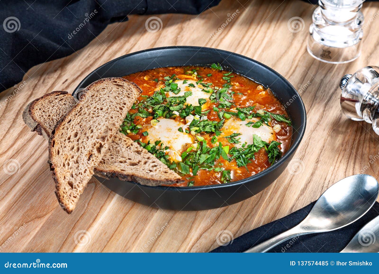 close up view on shakshouka,