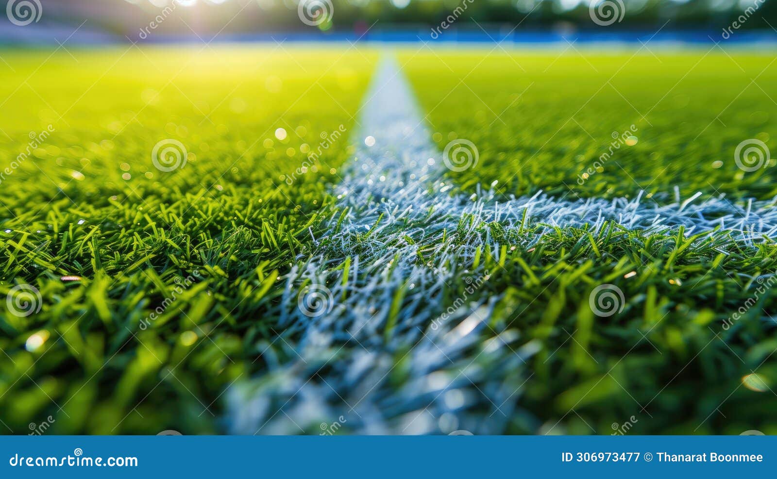 close-up view showcasing the precise lines and markings of a soccer field, ai generated