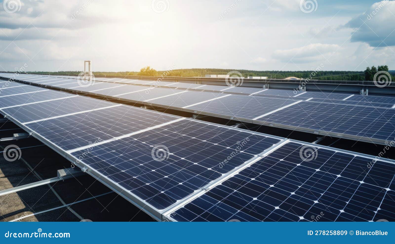close up view of solar panels on factory rooftop