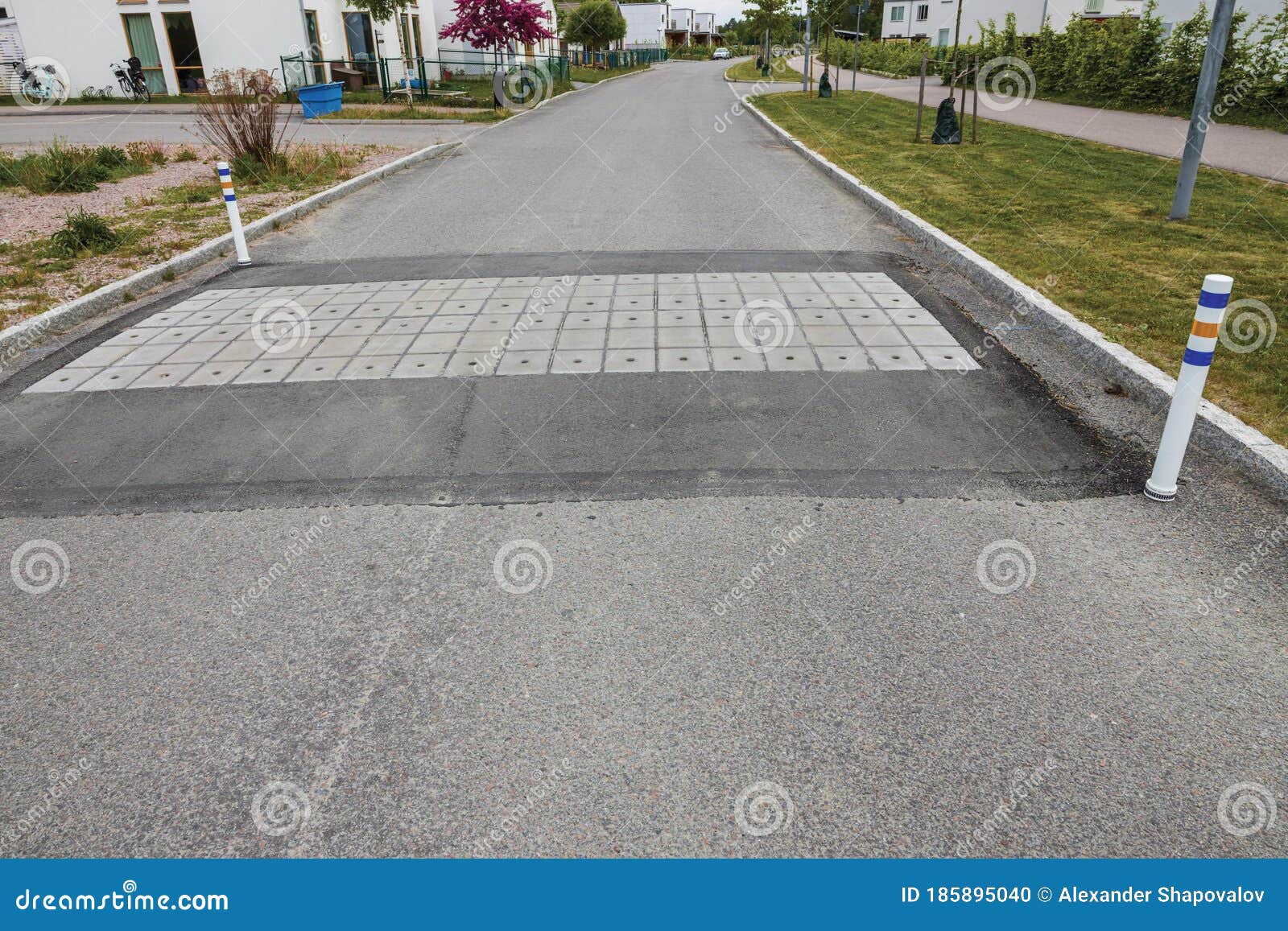 Close Up View of Speed Bump on Village Street Road. Landscape View ...