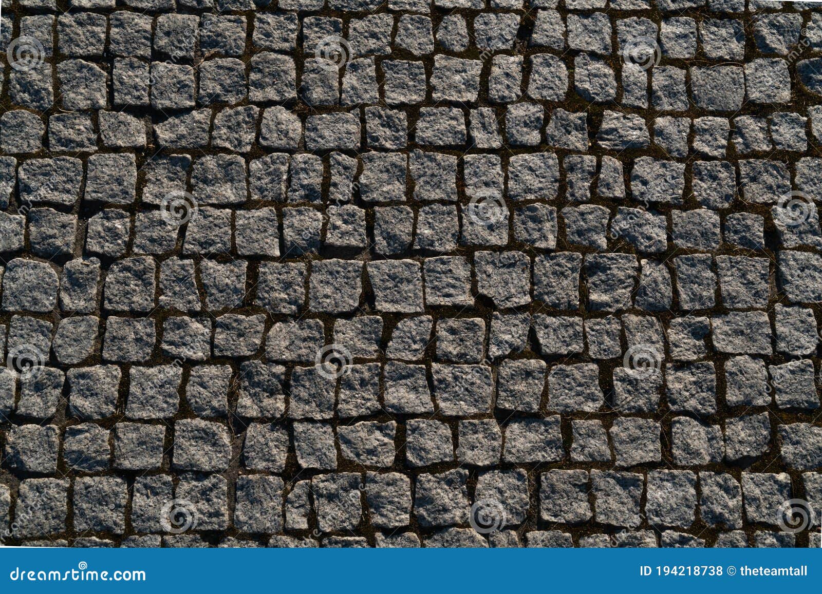 close-up view of surface of small grey granite setts