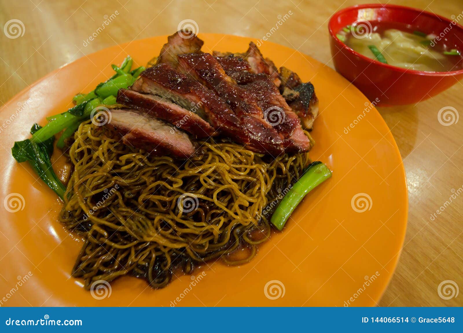 close-up view of the wantan mee