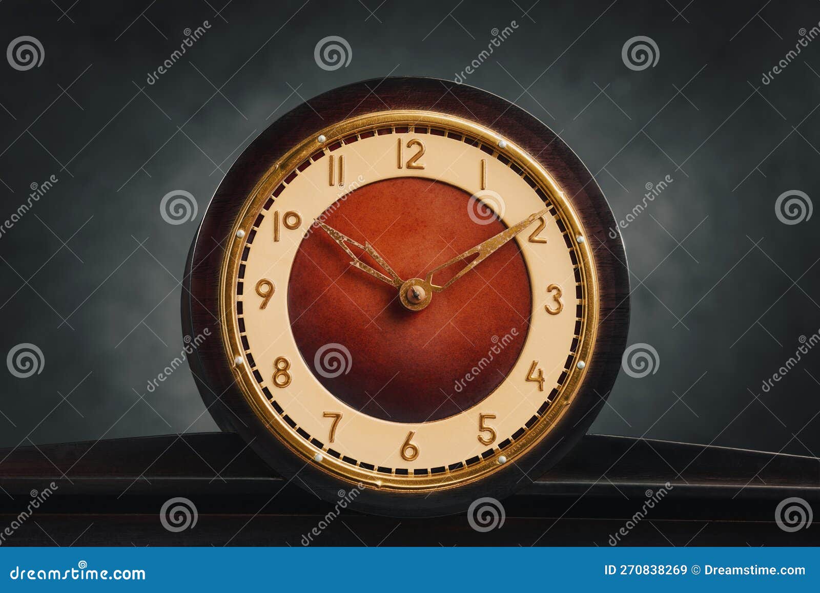 Closeup of Vintage Analog Round Table Clock. Front View Stock Image