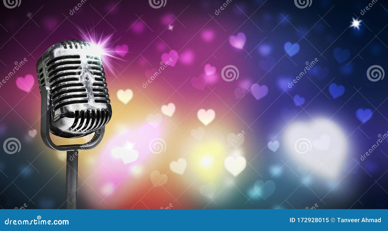 Close Up Vintage Microphone on Colorful Background, Music Concert Stock  Image - Image of metallic, copy: 172928015