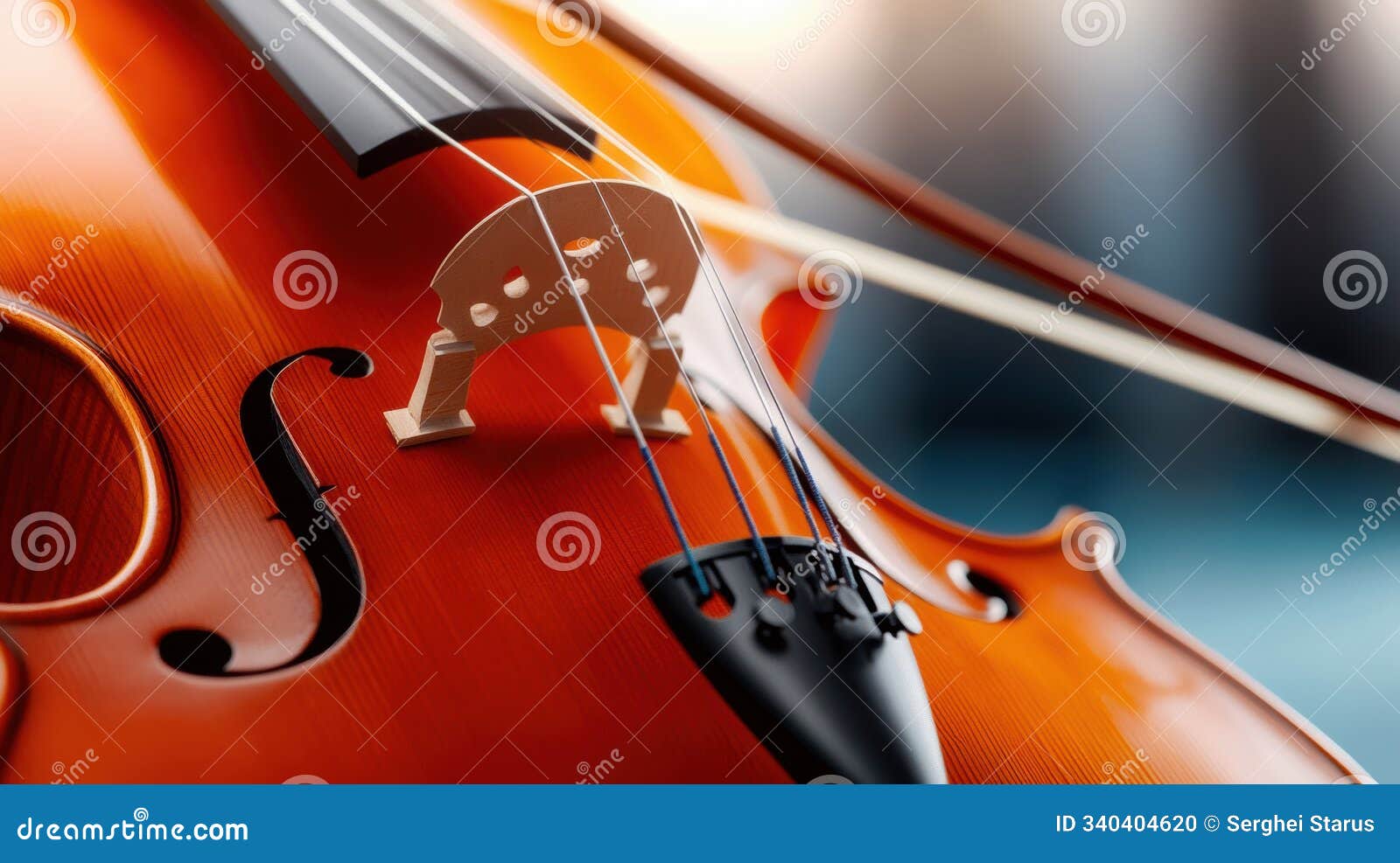 close-up of a violin's bridge and strings, highlighting craftsmanship, ai