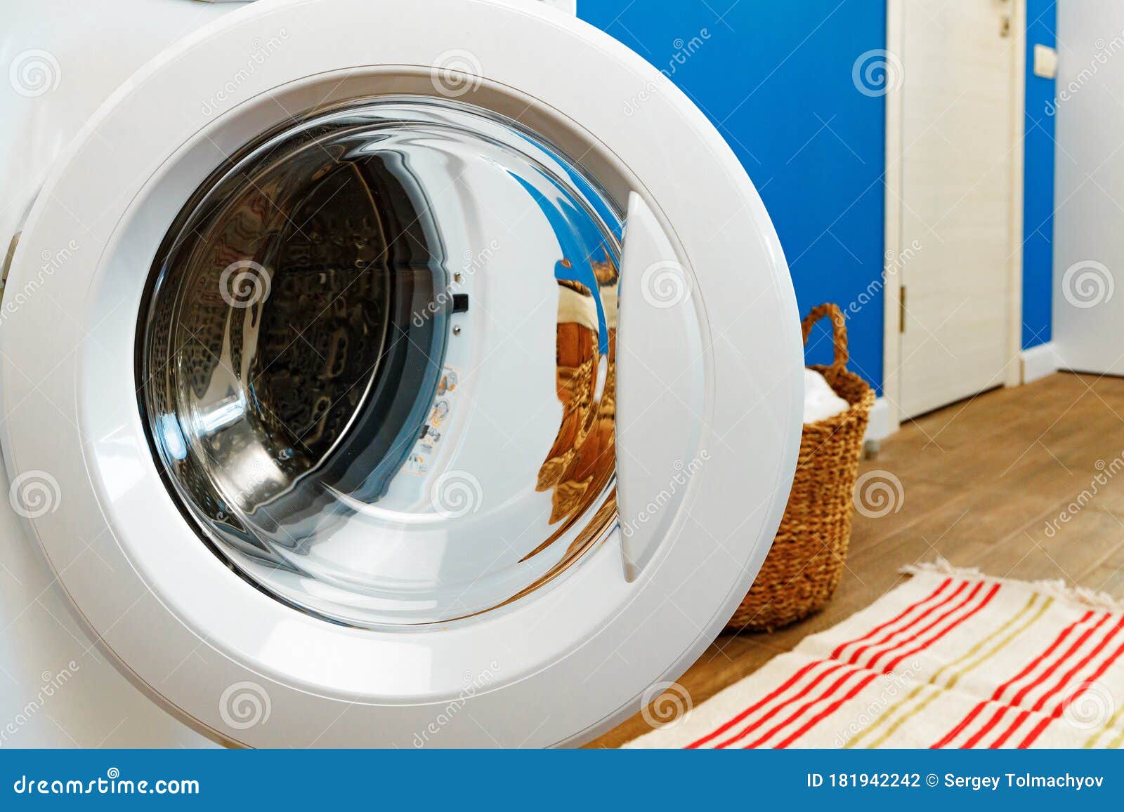 Close Up of Washing Machine in Bathroom. Stock Photo Image of clean