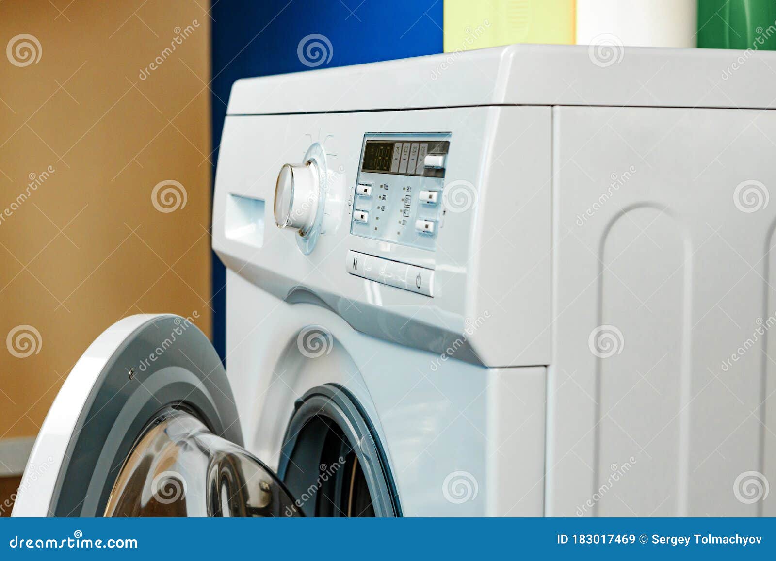 Close Up of Washing Machine in Bathroom. Stock Image Image of hole