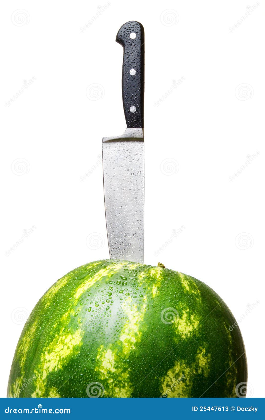 Closeup of Watermelon with Knife. Stock Image Image of blade, rain