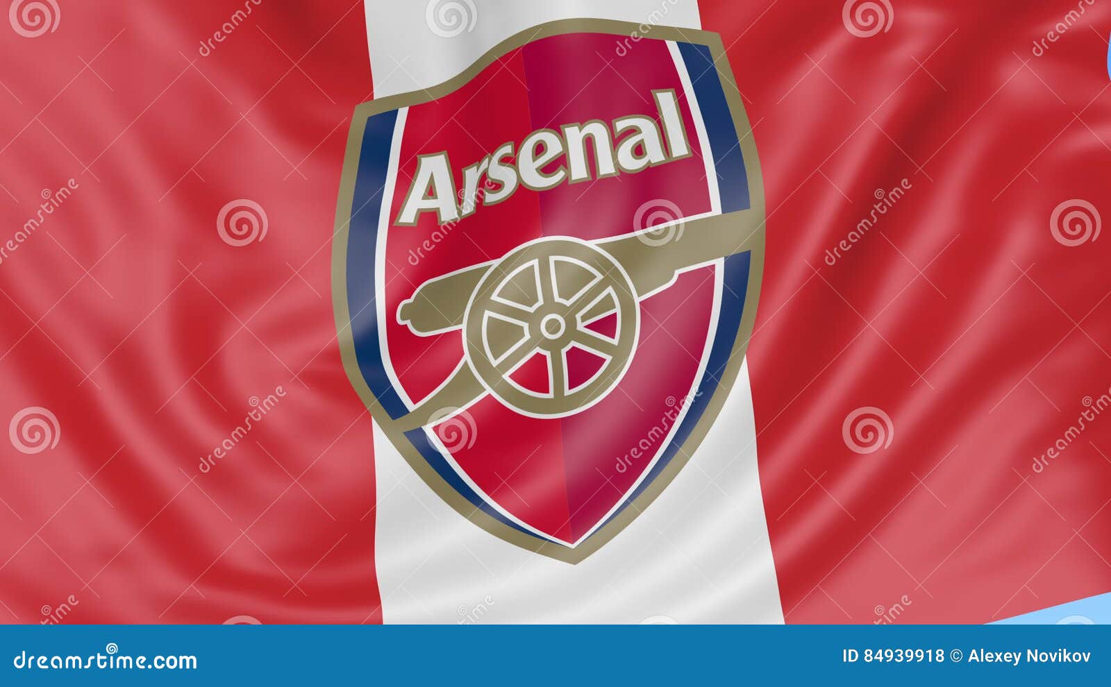 Close Up Of Waving Flag With Arsenal Fc Football Club Logo Seamless
