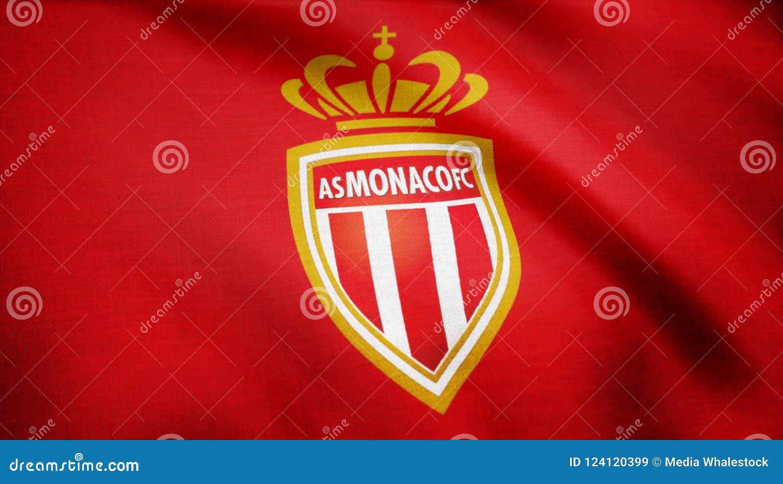 Close-up da bandeira ondulada com o logotipo do clube de futebol AS Monaco  FC — Fotografia de Stock Editorial © alexeynovikov #139637376