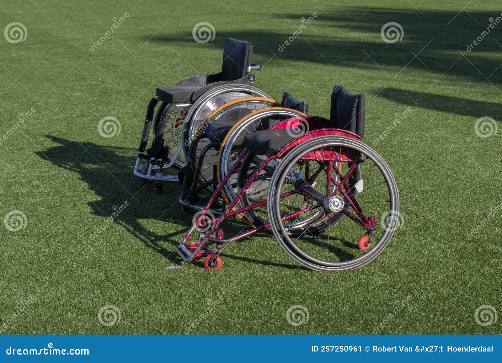 Close Up Wheelchairs on a Grassfield at Amsterdam the Netherlands 219