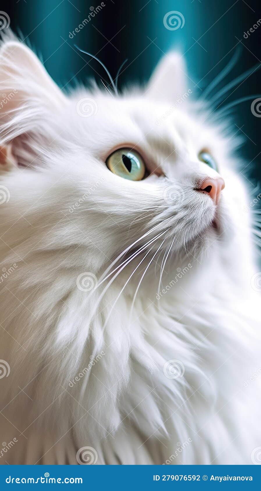 A Close Up of a White Cat with Blue Eyes. Generative AI Image. Stock