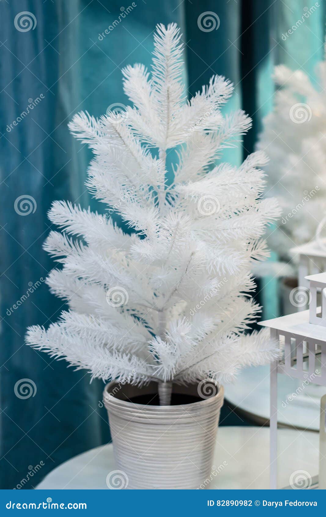 Close Up White Christmas Tree Blue Background Stock Photo Image of